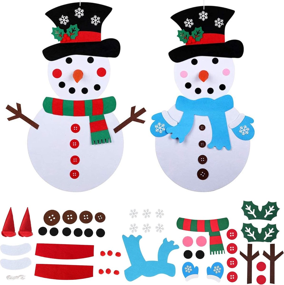 Kerstvilt Sneeuwpop, 2 Stuks DIY Vilt Kerstsneeuwpop Set Muurhangende Sneeuwpop, Niet-geweven Stoffen Verwijderbare Ornamenten Muurhangende Vilt Knutselsets