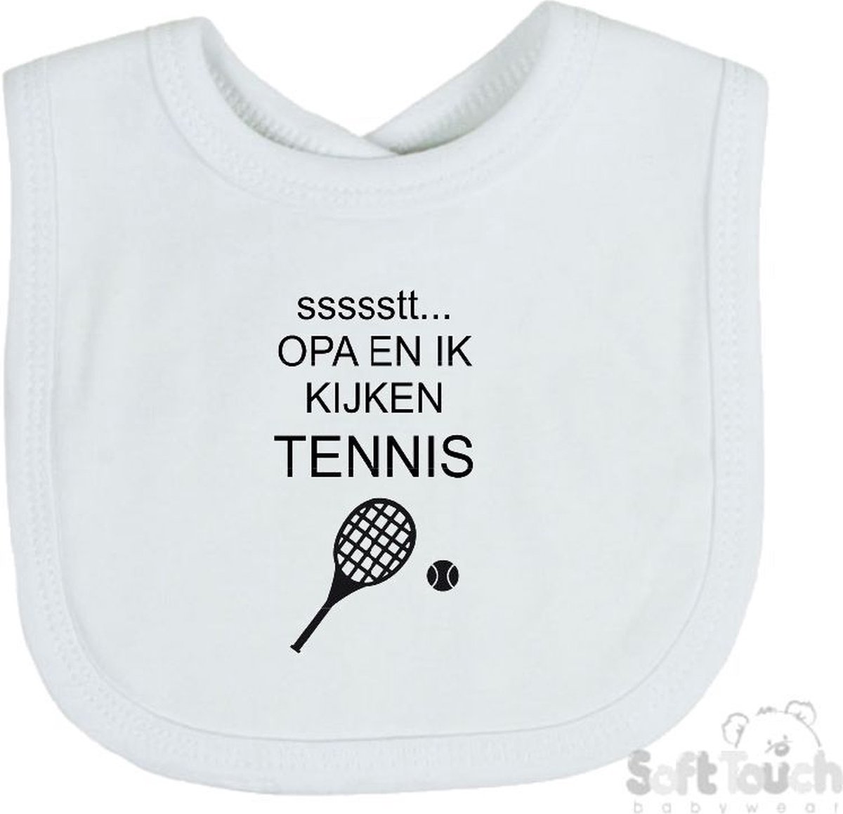 Goedkoopste Soft Touch Slabber Slabbetje Slab ssssstt... Opa en ik kijken tennis Unisex Katoen Wit/zwart Maat 33x22 Cm