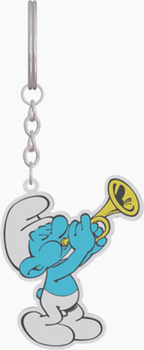sleutelhanger metaal - Muzieksmurf - smurf met trompet - eenzijdig bedrukt - 6 cm