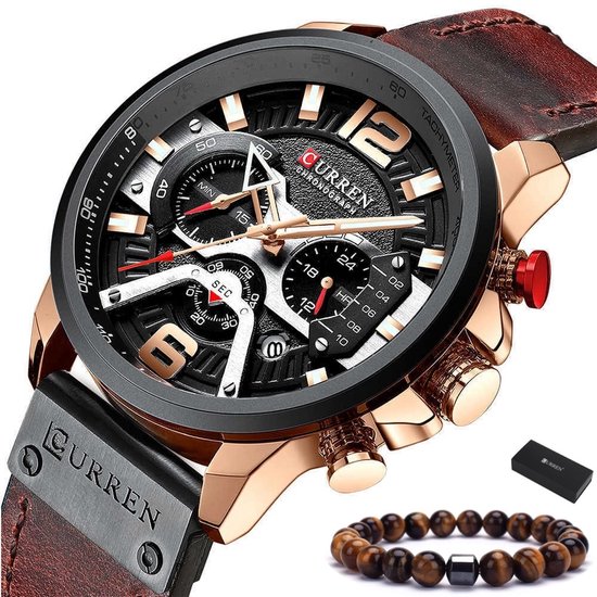 Curren - Horloge Heren - Cadeau voor Man - Horloges voor Mannen - 48 mm - Bruin Rosé