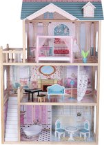 Bandits & Angels Houten Poppenhuis Sweet Country House vanaf 3 jaar 124 cm hoog Roze/Blauw - Inclusief 11 Meubeltjes - Geschikt voor Barbie - Poppen Huis - Poppen Meubels
