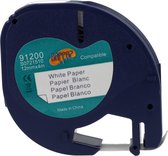 Dappaz - Compatible Label tape Papier 91200 Geschikt voor Dymo LetraTag Labelprinter - Zwart op Wit - 12 mm x 4 m - S0721510 - 1 stuk