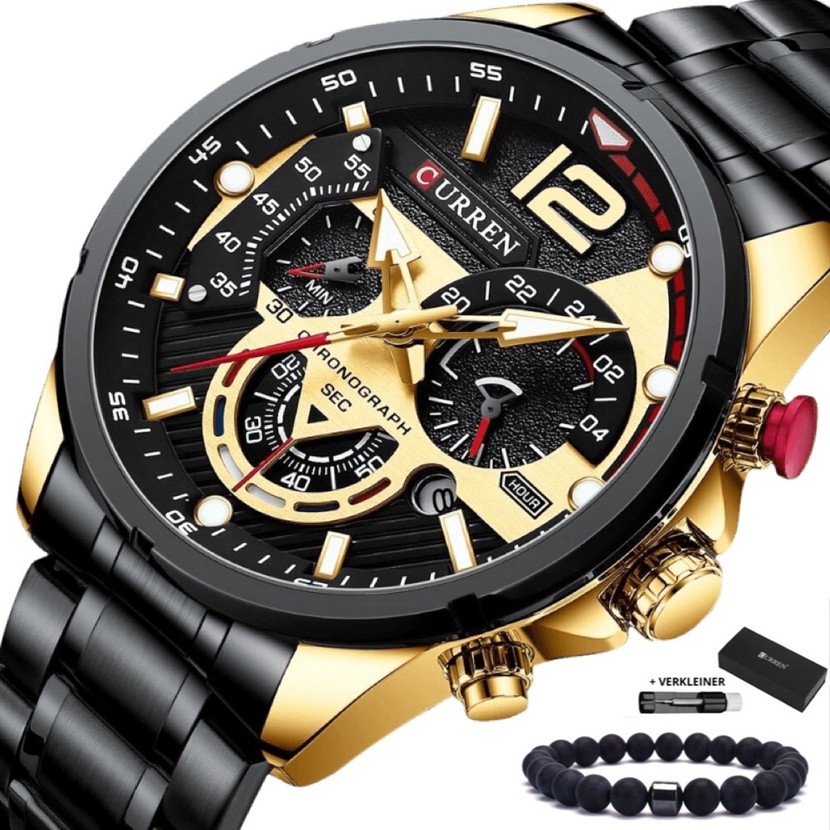 Curren - Horloge Heren - Cadeau voor Man - Horloges voor Mannen - 47 mm - Zwart Goud