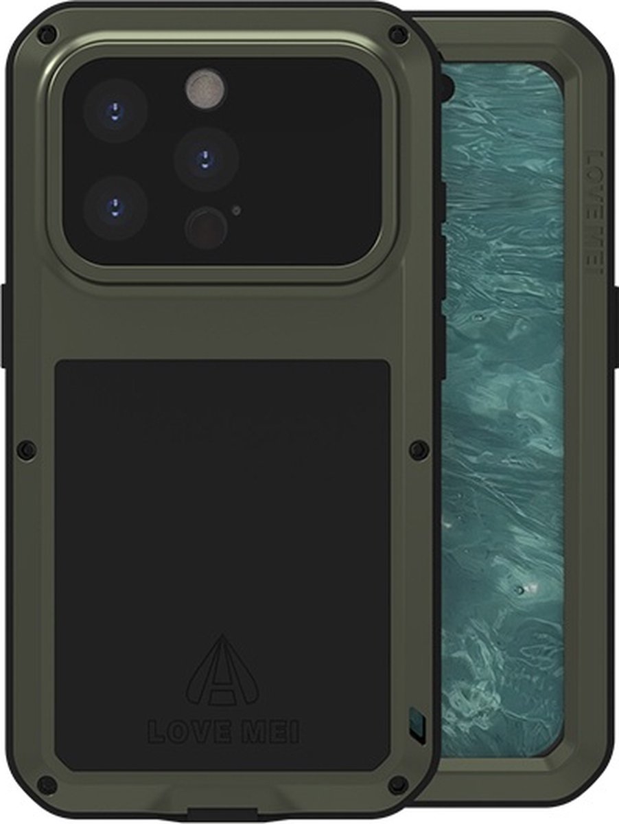 Love Mei Case geschikt voor iPhone 15 Pro - Metalen Extreme Protection Hoes - Groen