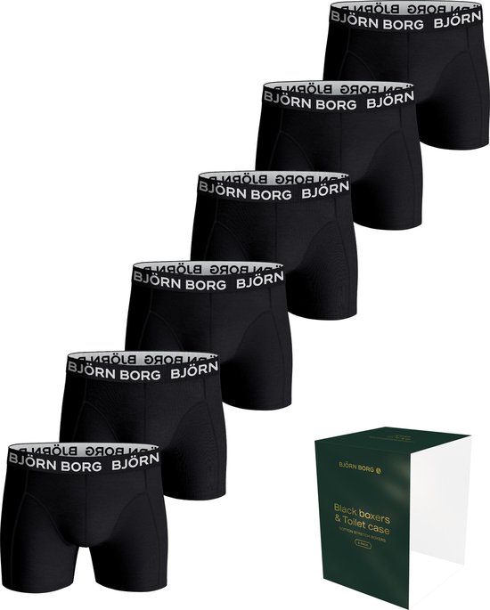 Björn Borg - Sous-vêtements de 6 boxers pour hommes Zwart - Coffret cadeau avec trousse de Toilettes - - Zwart - Taille S