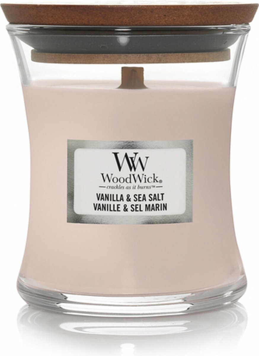 Geurkaars Vanilla & Sea Salt Mini | Roze van Woodwick — cadeau in Wonen & Interieur - foto 3