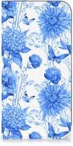 Smart Cover voor Geschikt voor iPhone 15 Plus Flowers Blue