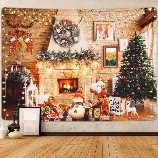 Wandtapijt Kerstmis wanddoek muur opknoping esthetische kerstboom open  haard... | bol