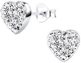 Joy|S - Zilveren elegance hartje oorbellen - 9 x 8 mm - kristal