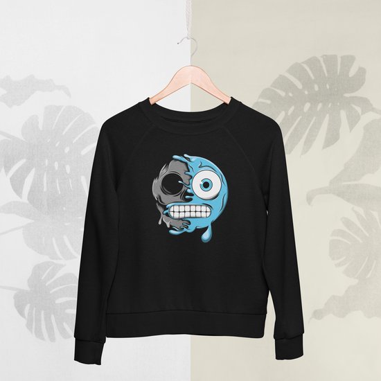 Feel Free - Halloween Sweater - Smiley: Bevroren gezicht - Maat M - Kleur Zwart