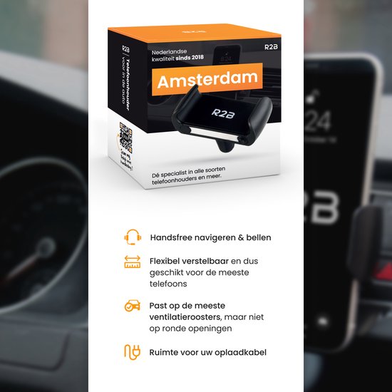 R2B® Telefoonhouders Auto Ventilatie Rooster - Gsm Houder Auto - Accessories - Auto Telefoonhouder - Model Amsterdam - R2B