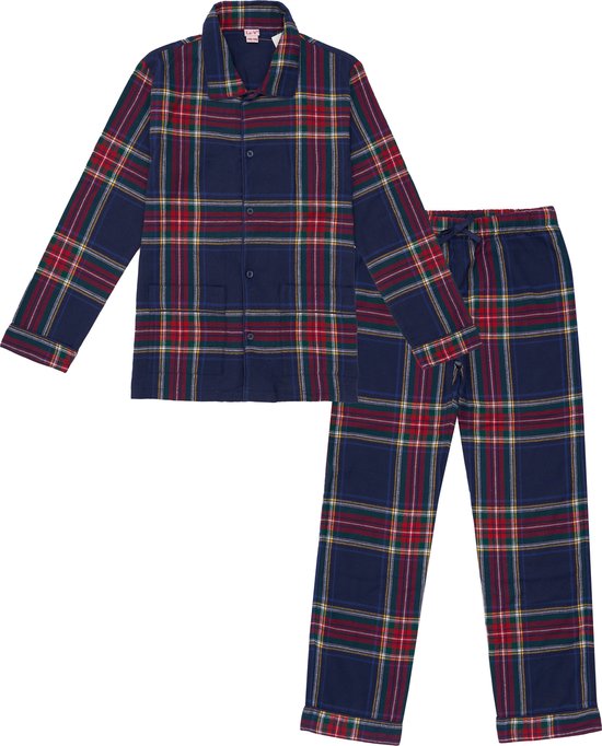 La-V Flanel pyjama set voor jongen met geruit patroon Donkerblauw/Rood : 164-170