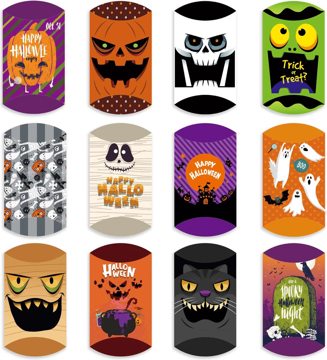 Kartonnen uitdeeldoosjes Halloween 12 stuks