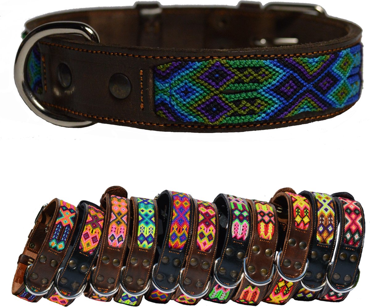 Bohemi Ibiza honden halsband, maat Large, 43 - 52cm, Bruin leer