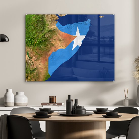 Peinture sur verre - Image satellite de la Somalie avec le drapeau du pays dessus - 80x60 cm - Peintures sur verre acrylique - Photo sur Glas