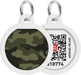 WAUDOG Green Camo QR Pet Tag / Dog Tag - Acier inoxydable - 25 mm - Camouflage Green - Application gratuite