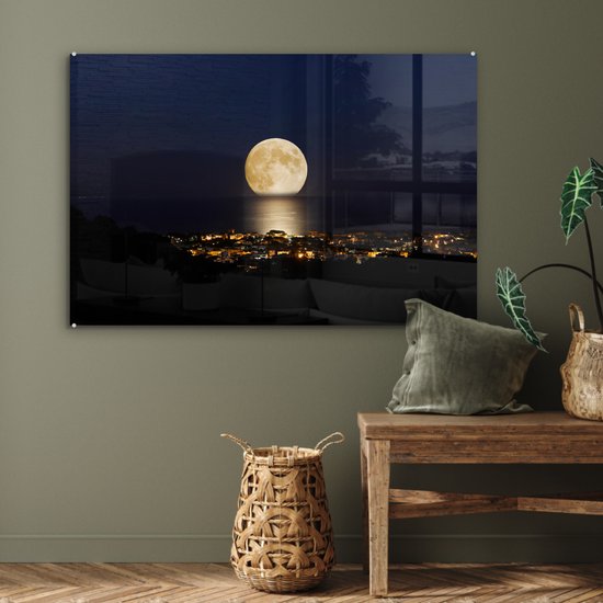 MuchoWow® Peinture sur verre - Lune - Mer - Ville - 120x80 cm - Peintures acrylique - Photo sur Glas
