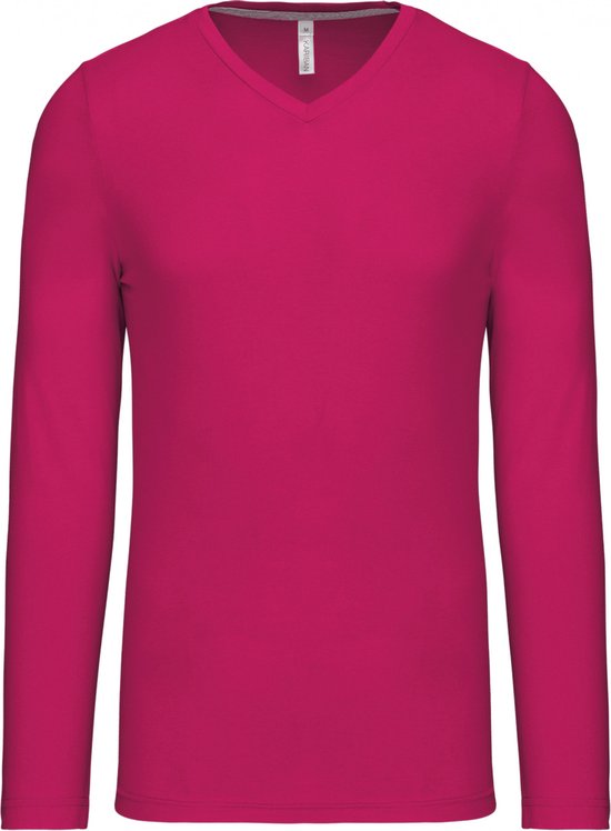 Foto: Kariban herenshirt met lange mouwen en v hals fuchsia l