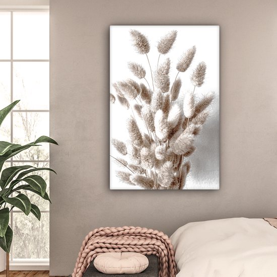 Tableau sur toile Plantes - Plumes - Wit - 80x120 cm - Décoration murale