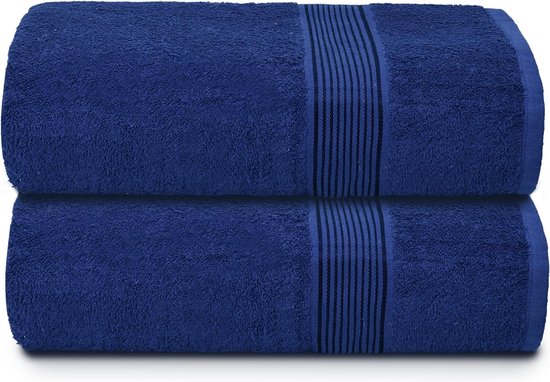 Katoenen set van 2 extra grote badhanddoeken, 100 x 150 cm, grote badhanddoeken, ultra absorberend, compact, sneldrogende en lichte handdoek, marineblauw