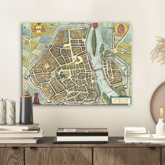 MuchoWow® Glasschilderij 40x30 cm - Schilderij acrylglas - Kaart - Maastricht - Vintage - Foto op glas - Schilderijen