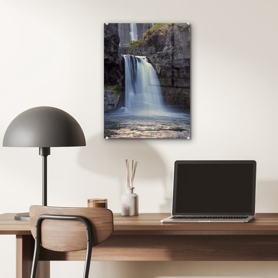 MuchoWow® Peinture sur verre - Cascade - Water - Rochers - 30x40 cm - Peintures acrylique - Photo sur Glas