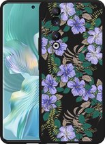 Cazy Hoesje Zwart geschikt voor Honor 90 Purple Flowers