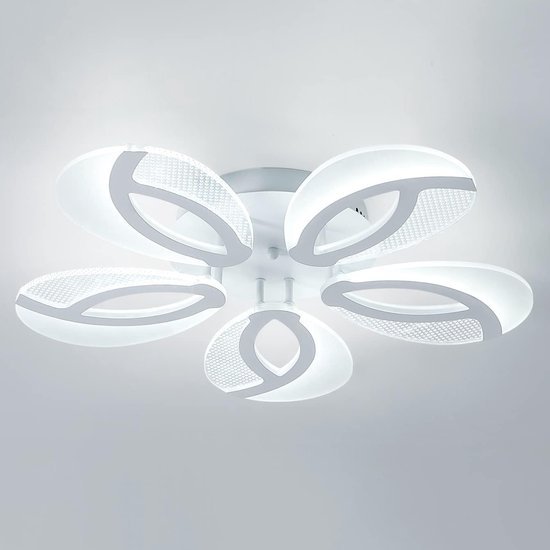 Goeco-Plafondlamp-LED-60W-5400 LM-in 5-armige bloemvorm-moderne LED-plafondlamp-koud wit-6000K-voor showroom、woonkamer en slaapkamer-Wit