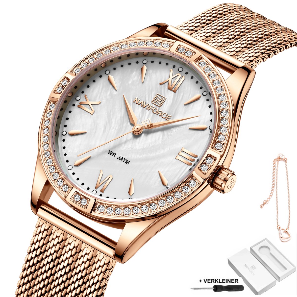 Naviforce - Horloge Dames - Cadeau voor Vrouw - 37 mm - Rosé Wit