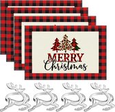 8 stuks tafelset Kerstmis, 4 stuks kerstboom rode placemat Kerstmis met 4 stuks rendieren servetringen Kerstmis voor kerstfeesten banketten tafeldecoratie kerstset
