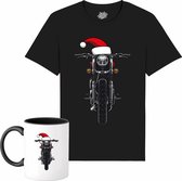 Kerstmuts Motor - Foute kersttrui kerstcadeau - Dames / Heren / Unisex Kleding - Grappige Kerst Outfit - T-Shirt met mok - Unisex - Zwart - Maat 4XL