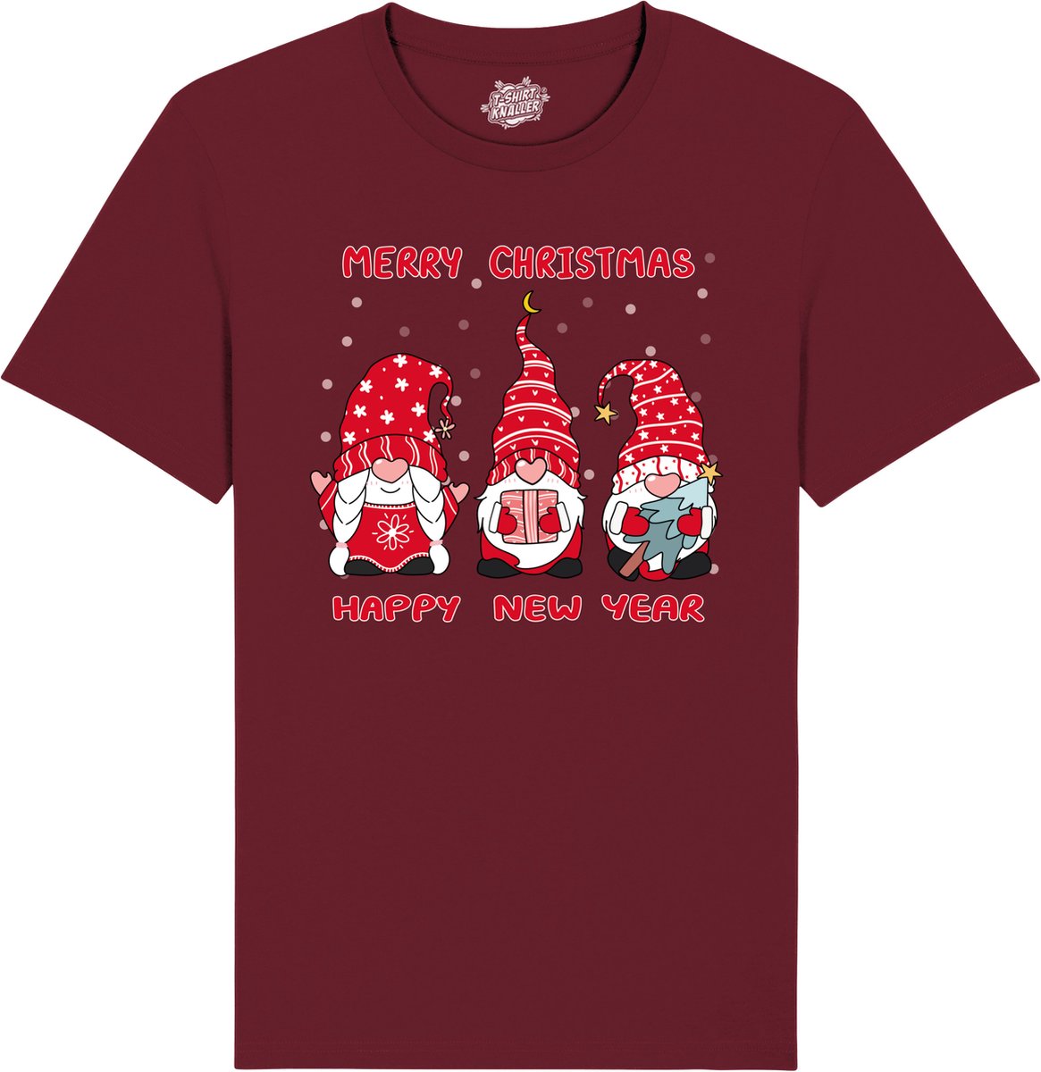 Christmas Gnomies - Foute kersttrui kerstcadeau - Dames / Heren / Unisex Kleding - Grappige Kerst Outfit - T-Shirt - Unisex - Burgundy - Maat M