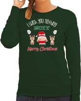 Bellatio Decorations foute Kersttrui/sweater dames - I Wish You Nothing Butt Merry Christmas - groen M