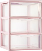 Plasticforte Ladeblokje/bureau organizer met 3x lades - transparant/roze - L26 x B37 x H37 cm