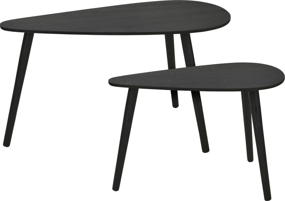 Home & Styling Bijzettafel/plantenstandaard set - 2-delig - zwart - MDF hout - 60 x 30 x 35 cm en 80 x 40 x 40 cm
