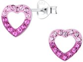 Joy|S - Zilveren hartje oorbellen - 10 mm - roze kristal