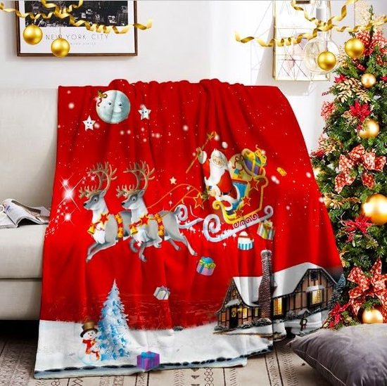 Kerstdeken, kerstdeken voor op de bank, zachte warme winter fleece kerstdeken voor volwassenen en kinderen (A, 150x200cm