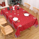 Kersttafelkleed met sterprint, polyester, afwasbaar, onderhoudsvriendelijk, kreukvrij, lekvrij, rood, 137 x 274 cm