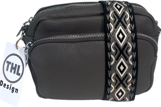 THL Design - Petit sac à bandoulière pour femme - Klein sac - Sac pour téléphone - Bandoulière de sac - Bandoulière de sac - Grijs / Beige Imprimé - Grijs