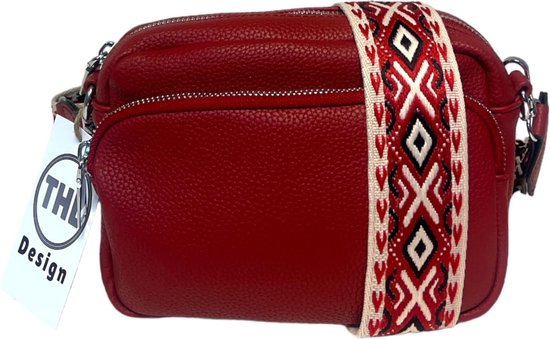 THL Design - Petit sac à bandoulière pour femme - Klein sac - Sac pour téléphone - Bandoulière de sac - Bandoulière de sac - Imprimé rouge/beige - Rouge