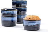 Creme Brulee kommen keramiek, ovenvaste soufflévormen blauw - 6 x 240ml voor 6 personen, dessertkom voor muffins, cupcakes, pak ovenvaste magnetron - porseleinen kommen blauw