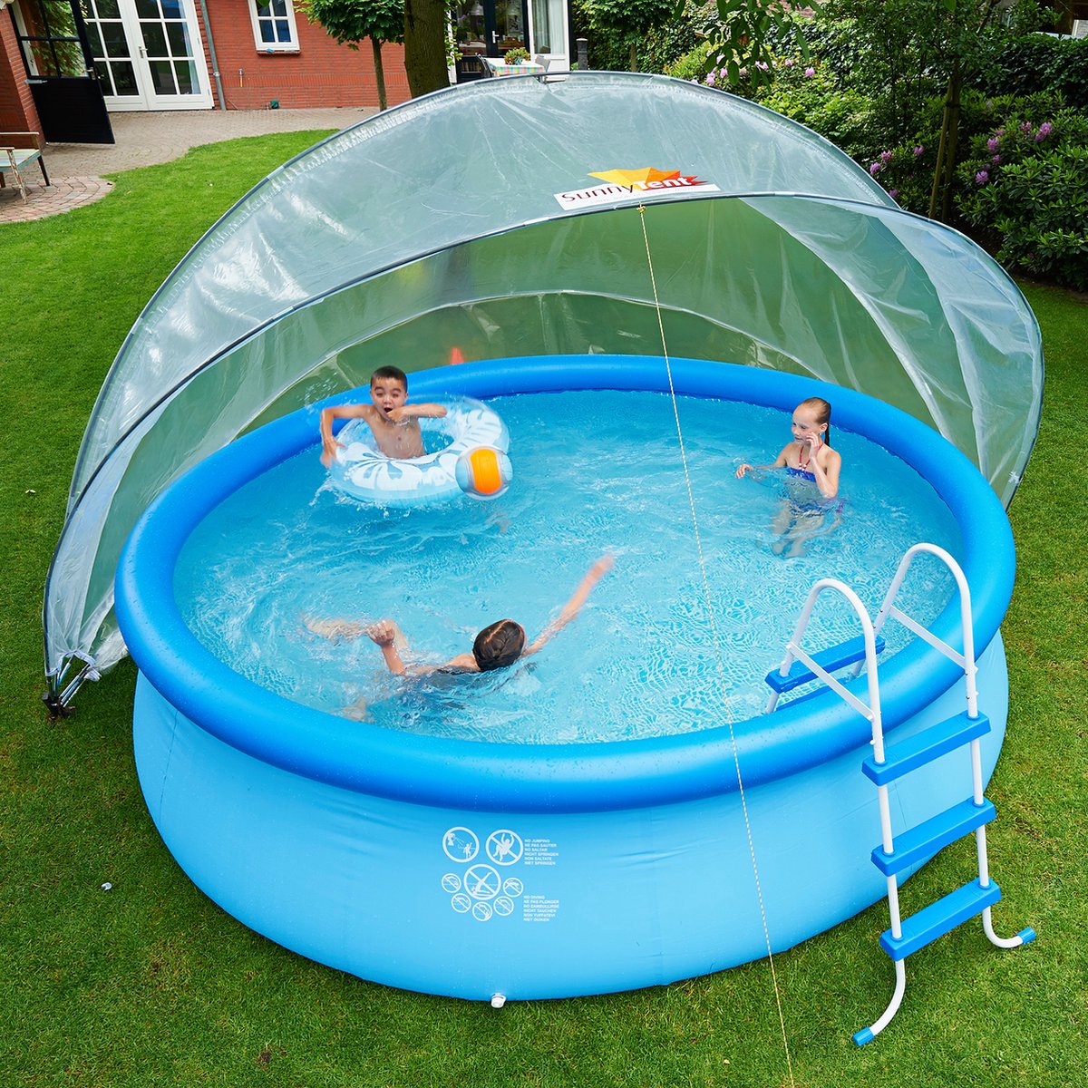 SunnyTent Zwembadtent - Maat L+ - Rond - Warm & Schoon Zwemwater - Geen Energiekosten - Zwembadoverkapping - Europese Kwaliteit