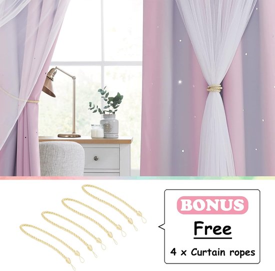 Roze verduisterende gordijnen voor slaapkamer pompon thermisch geïsoleerd 100% volledige verduisterende gordijnpanelen voor meisjes babykamer 84 inch energiezuinige raamgordijnen voor kinderen 132 cm