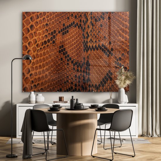 MuchoWow® Glasschilderij 160x120 cm - Schilderij acrylglas - Leer - Structuur - Dierenhuid - Foto op glas - Schilderijen