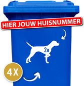 Kliko sticker voordeelset - 4 stuks - Pointer - container sticker huisnummer - wit - vuilnisbak stickers - container sticker hond