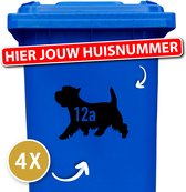 Container sticker - klikostickers - kliko sticker voordeelset - 4 stuks - West highland terrier - container sticker huisnummer - zwart - vuilnisbak stickers - container sticker hond