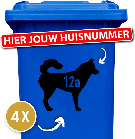 Container sticker - kliko sticker voordeelset - 4 stuks - Husky - container sticker huisnummer - zwart - vuilnisbak stickers