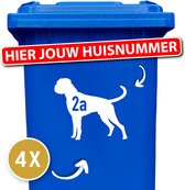 Vuilnisbak stickers - klikostickers - kliko sticker voordeelset - 4 stuks - Boxer met staart - container sticker huisnummer - wit - cadeau