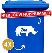 Neushoorn - Container Sticker met Huisnummer - Aantal: 4 Stuks - Kleur: Wit - Stickers volwassenen - Cijfer stickers - Container stickers - sticker - stickers - 1234567890