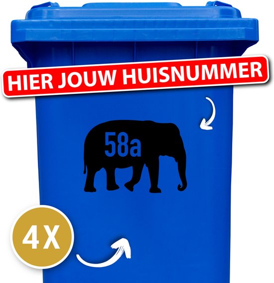 Container sticker - Container Sticker Huisnummer - Variant: Olifant - Kleur: Zwart - Aantal: 4 Stuks - Stickers volwassenen - Cijfer stickers - Container stickers - sticker - stickers - 12345678910